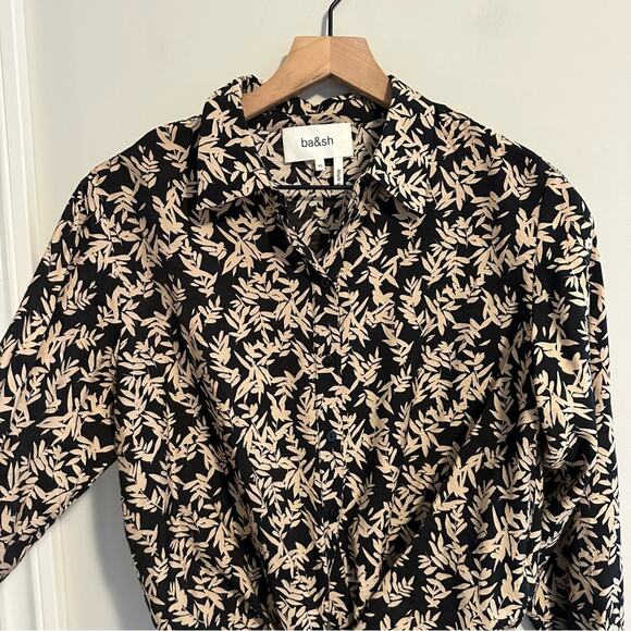 Ba&sh Black Cream Floral Printed Button Front Tie Front Blouse Top XS - Picture 6 of 12